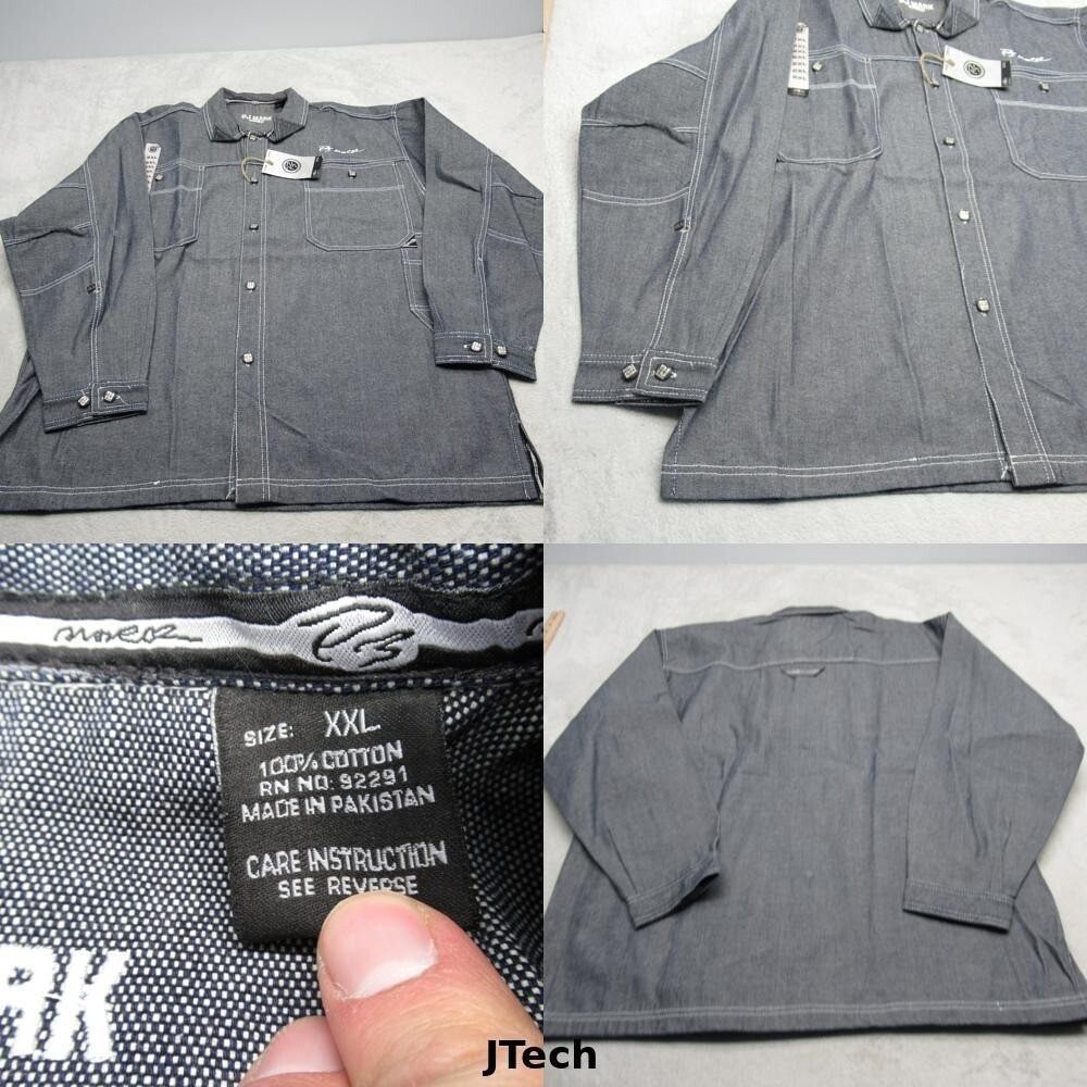 PJ Mark Denim Jacket Mens XXL Heavy Button Up Embroidery Biker Dead Stock NWD